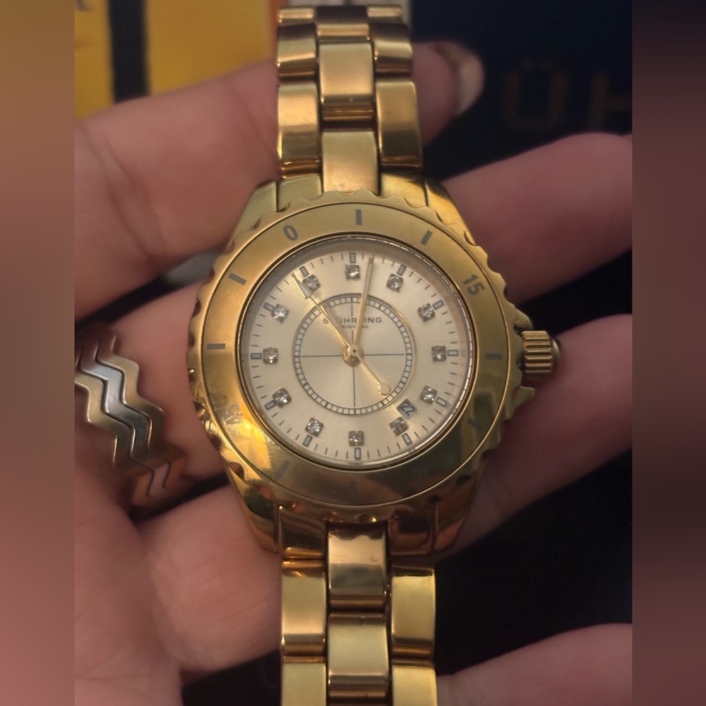 STUHRLING ORIGINAL Fusion 957S Quartz Gold Tone Bracelet Watch, with Box - Picture 5 of 8
